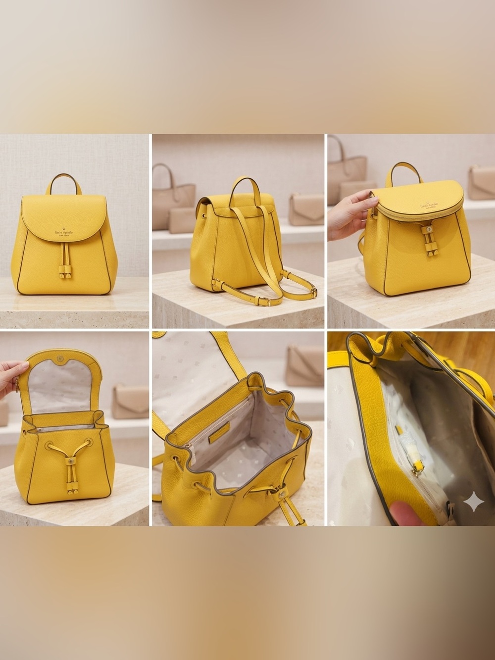 New Kate Spade Mustard Yellow Leather Mini Backpack